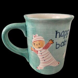 90s Trish Richman At Home Intl Large Mug Happy Baby 18 oz Capacity Aqua White